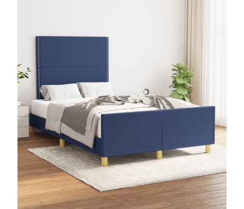 Estructura de cama con cabecero tela azul 120x190 cm