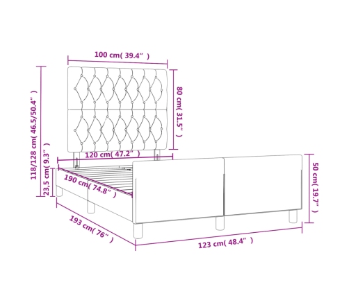 Estructura de cama sin colchón tela gris claro 120x190 cm