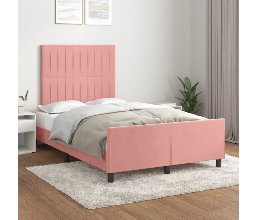 Estructura de cama con cabecero terciopelo rosa 120x190 cm