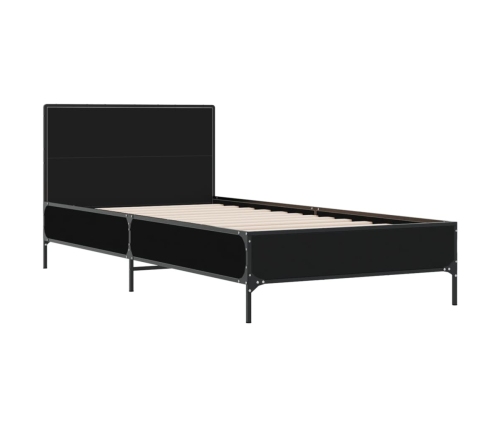 Estructura de cama madera de ingeniería y metal negro 90x200 cm