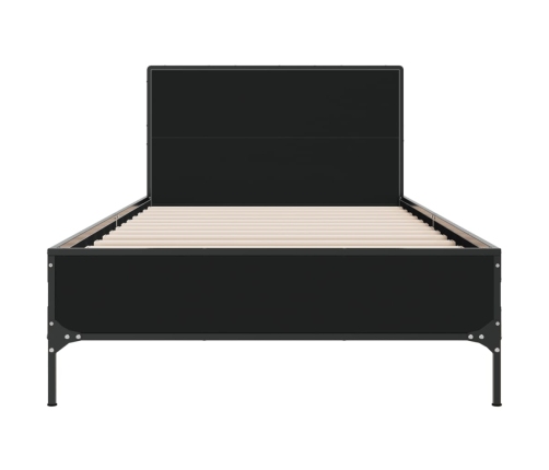 Estructura de cama madera de ingeniería y metal negro 90x200 cm