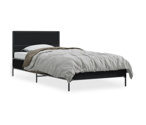 Estructura de cama madera de ingeniería y metal negro 90x200 cm