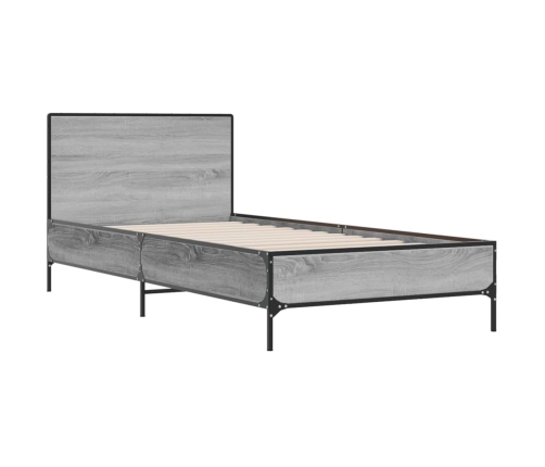 Estructura cama madera ingeniería metal gris Sonoma 90x200 cm