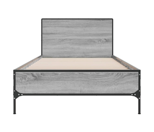 Estructura cama madera ingeniería metal gris Sonoma 90x200 cm