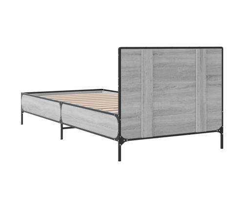 Estructura cama madera ingeniería metal gris Sonoma 90x200 cm