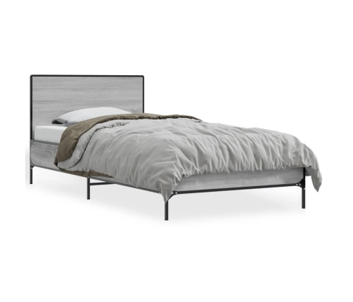 Estructura cama madera ingeniería metal gris Sonoma 90x200 cm