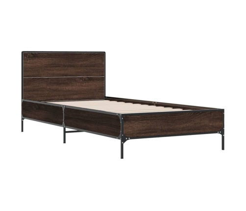 Estructura cama madera ingeniería metal roble marrón 90x200 cm