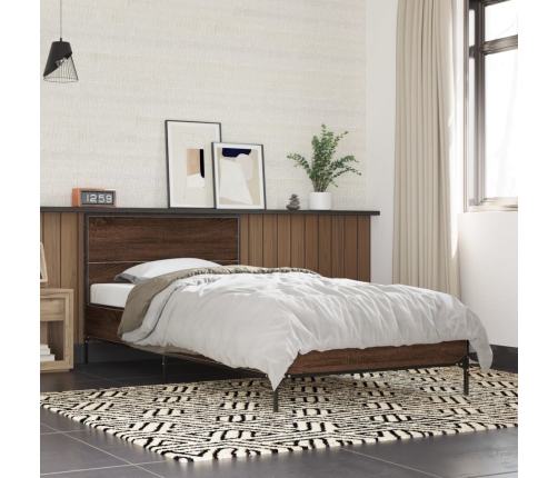 Estructura cama madera ingeniería metal roble marrón 90x200 cm