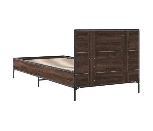 Estructura cama madera ingeniería metal roble marrón 90x200 cm