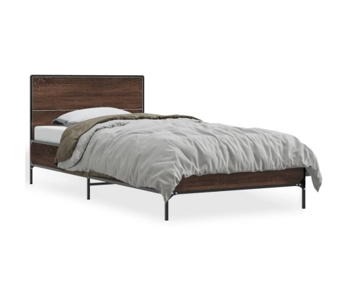 Estructura cama madera ingeniería metal roble marrón 90x200 cm
