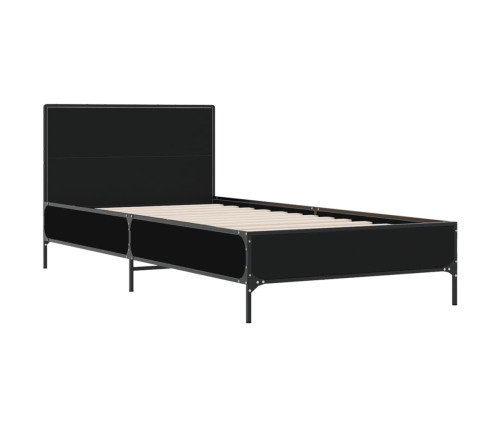 Estructura de cama madera ingeniería y metal negro 100x200 cm
