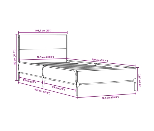 Estructura de cama madera ingeniería y metal negro 100x200 cm