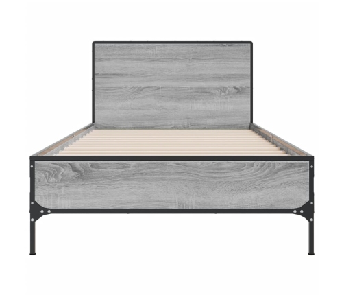 Estructura cama madera ingeniería metal gris Sonoma 100x200 cm