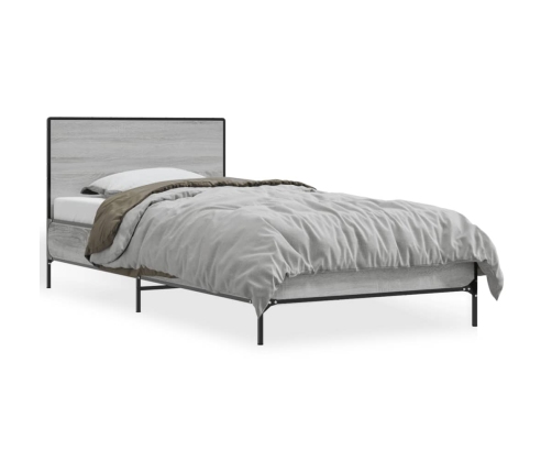 Estructura cama madera ingeniería metal gris Sonoma 100x200 cm