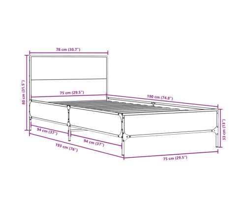 Estructura de cama madera de ingeniería y metal negra 75x190 cm