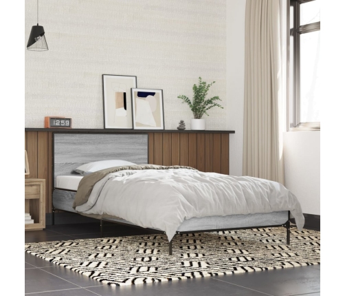 Estructura cama madera ingeniería metal gris Sonoma 75x190 cm