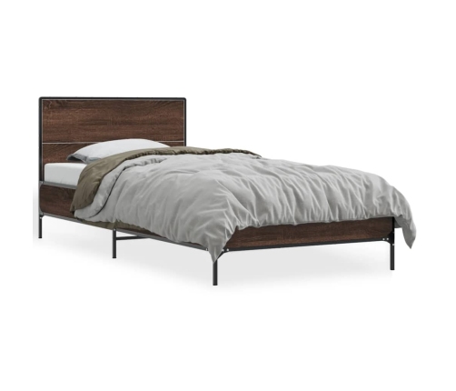 Estructura cama madera ingeniería metal roble marrón 75x190 cm