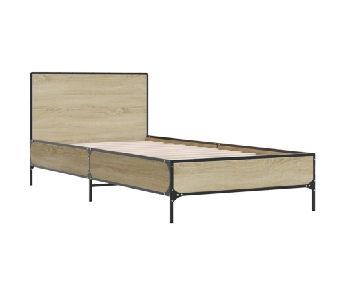 Estructura cama madera ingeniería metal roble Sonoma 90x190 cm