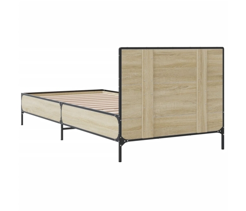 Estructura cama madera ingeniería metal roble Sonoma 90x190 cm