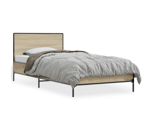 Estructura cama madera ingeniería metal roble Sonoma 90x190 cm