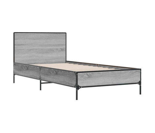 Estructura cama madera ingeniería metal gris Sonoma 90x190 cm