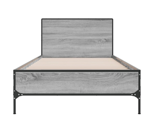 Estructura cama madera ingeniería metal gris Sonoma 90x190 cm