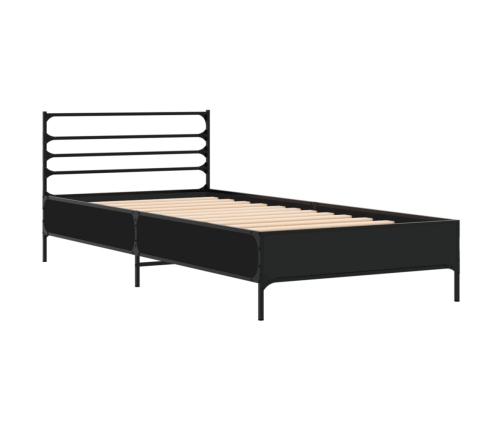 Estructura de cama madera de ingeniería y metal negro 90x200 cm