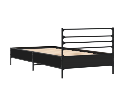 Estructura de cama madera de ingeniería y metal negro 90x200 cm