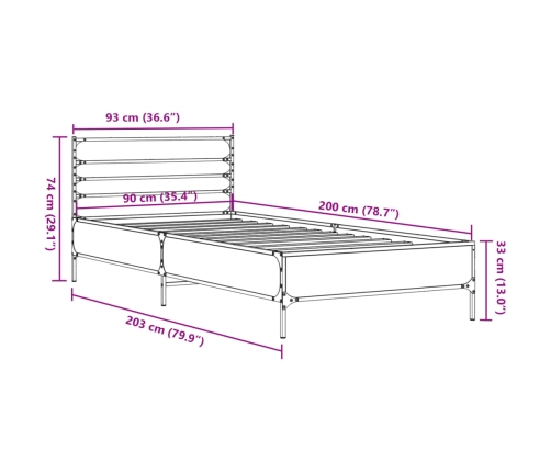 Estructura de cama madera de ingeniería y metal negro 90x200 cm