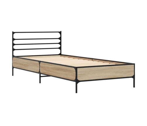 Estructura cama madera ingeniería metal roble Sonoma 90x200 cm