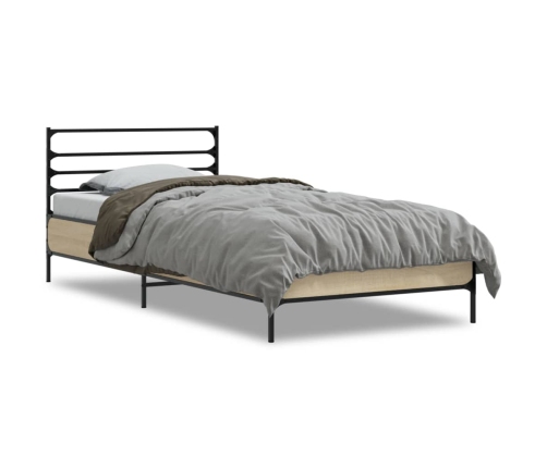 Estructura cama madera ingeniería metal roble Sonoma 90x200 cm