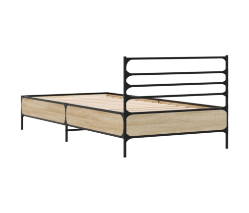 Estructura cama madera ingeniería metal roble Sonoma 90x200 cm