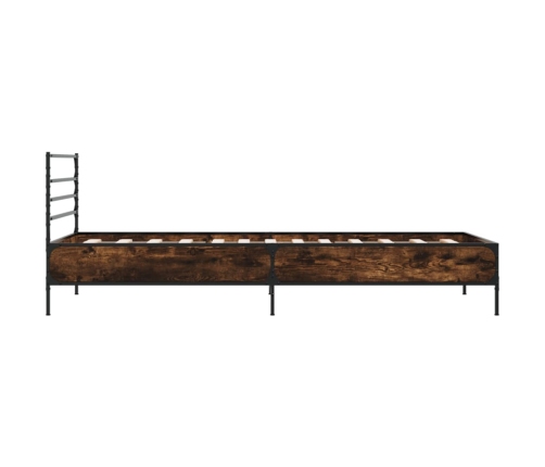 Estructura cama madera ingeniería metal roble ahumado 90x200 cm