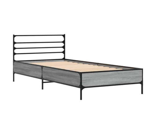 Estructura cama madera ingeniería metal gris Sonoma 90x200 cm