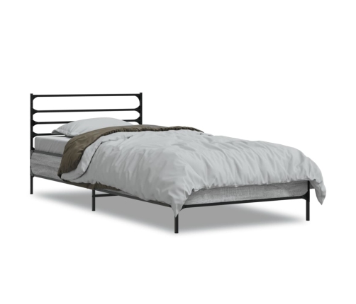 Estructura cama madera ingeniería metal gris Sonoma 90x200 cm