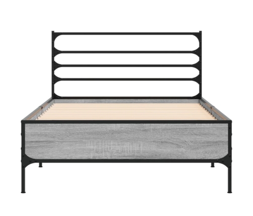 Estructura cama madera ingeniería metal gris Sonoma 90x200 cm