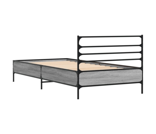 Estructura cama madera ingeniería metal gris Sonoma 90x200 cm