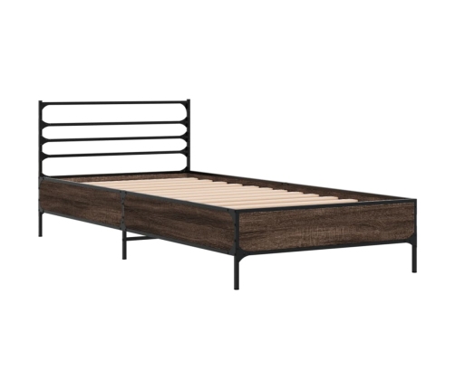 Estructura cama madera ingeniería metal marrón roble 100x200 cm