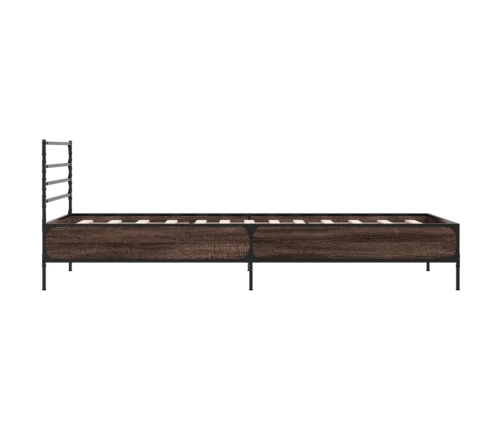 Estructura cama madera ingeniería metal marrón roble 100x200 cm