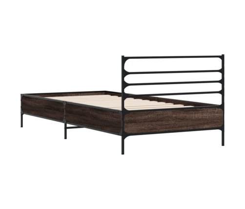 Estructura cama madera ingeniería metal marrón roble 100x200 cm