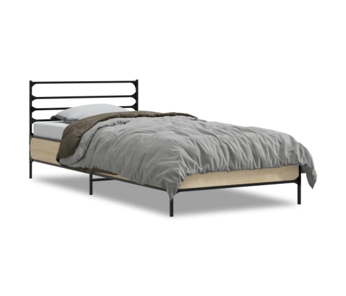 Estructura cama madera ingeniería metal roble Sonoma 75x190 cm