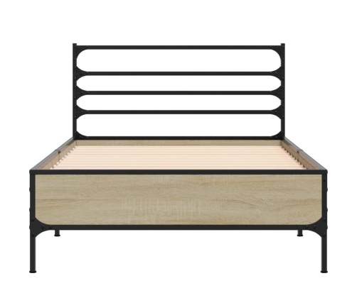 Estructura cama madera ingeniería metal roble Sonoma 75x190 cm