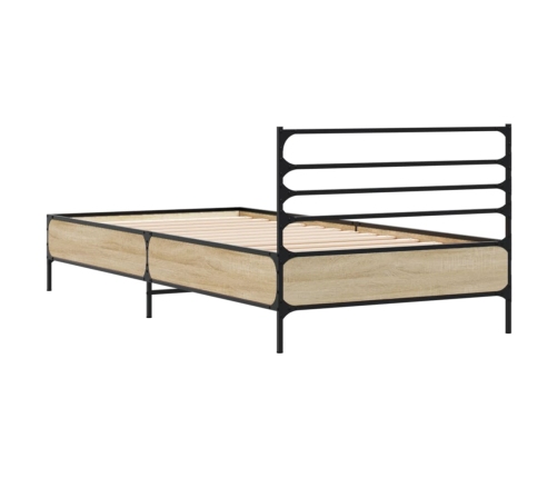 Estructura cama madera ingeniería metal roble Sonoma 75x190 cm