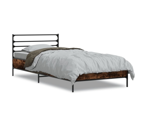 Estructura cama madera ingeniería metal roble humo 75x190 cm