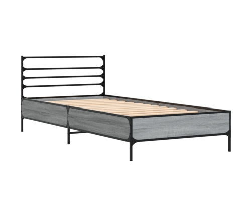 Estructura cama madera ingeniería metal gris Sonoma 75x190 cm