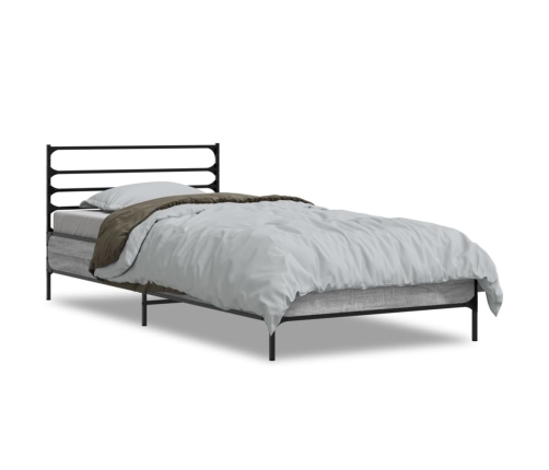 Estructura cama madera ingeniería metal gris Sonoma 75x190 cm