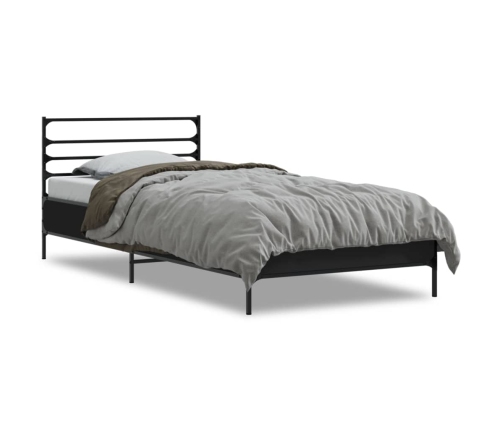 Estructura de cama madera de ingeniería y metal negra 90x190 cm