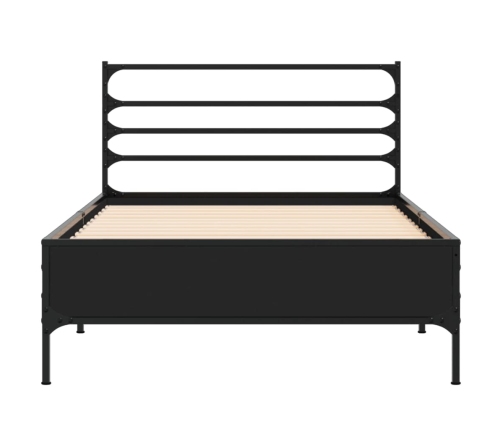 Estructura de cama madera de ingeniería y metal negra 90x190 cm