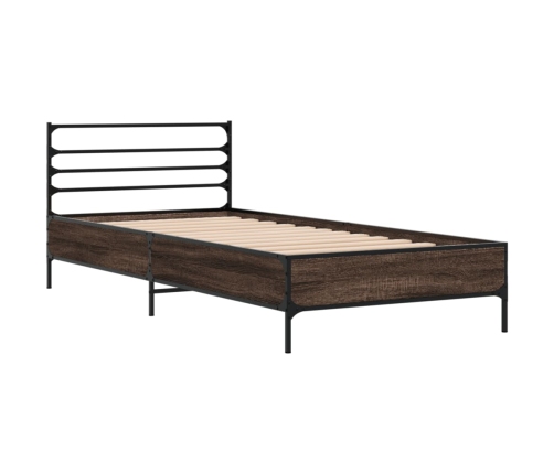 Estructura cama madera ingeniería metal marrón roble 90x190 cm