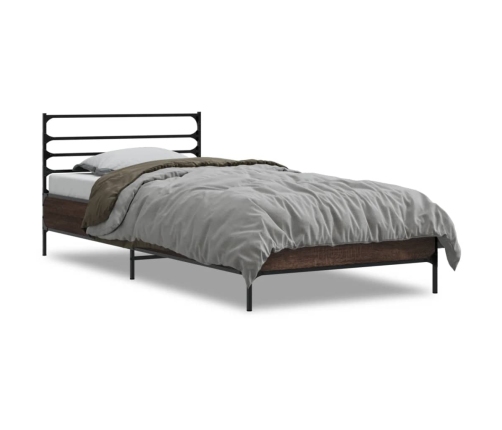 Estructura cama madera ingeniería metal marrón roble 90x190 cm